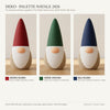 Palette colori Gnomo DEKO Natale 2026: Varianti cappello Rosso Scuro, Verde Vischio e Blu Scuro in PLA Matte ecologico.