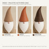 Palette colori gnomo Tomte DEKO: Varianti cappello Caffelatte, Argilla e Noce Scuro in PLA opaco e PLA Wood ecologico.