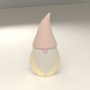Tomte con cappello caffelatte, corpo sabbia rigato, barba bianca e naso rosa